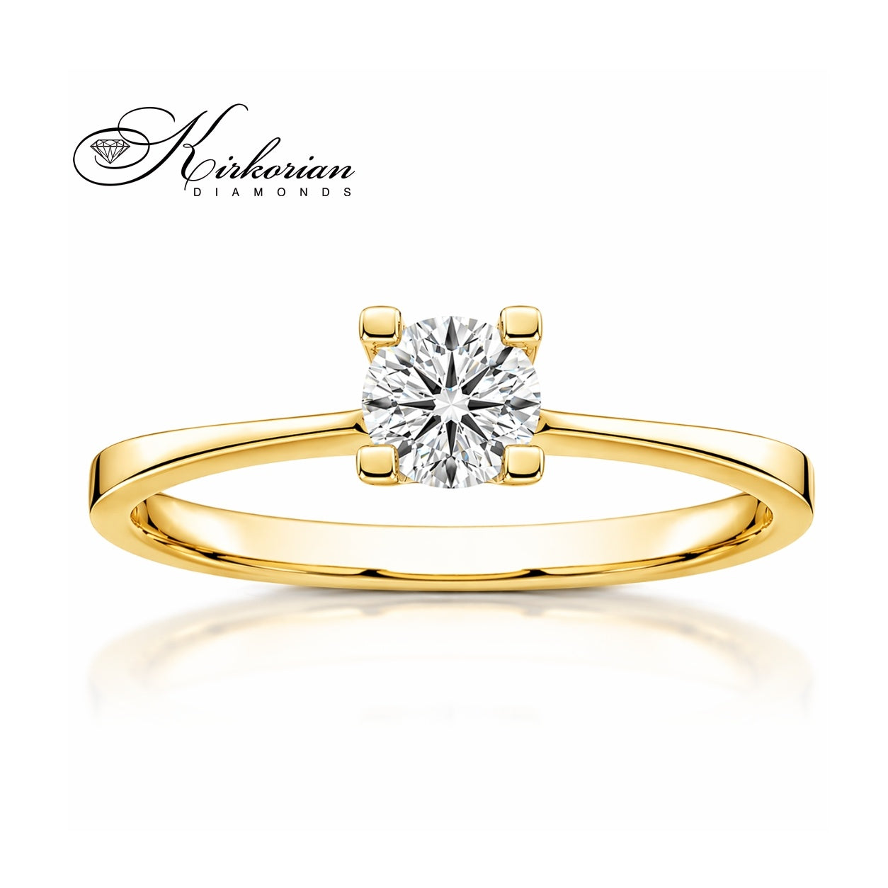 Класически годежен пръстен от жълто злато 14К с диамант 0.20 ct кръгъл брилянт модел K485