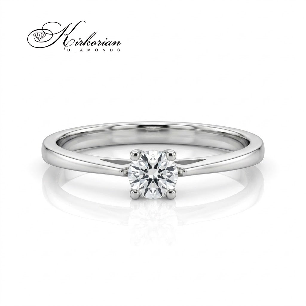 Фронтален изглед отгоре на пръстен от бяло злато 14К с диамант 0.22 ct, модел K486 от Kirkorian Diamonds.