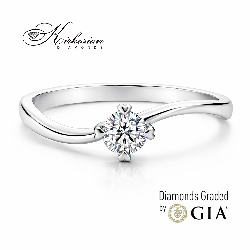 елегантен годежен пръстен бяло злато 14K с централен диамант 0.25 ct K488