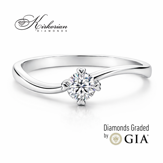 елегантен годежен пръстен бяло злато 14K с централен диамант 0.25 ct K488