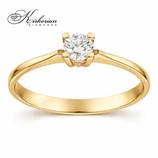 Класически годежен пръстен от жълто злато 14К с диамант 0.235 ct – модел K491