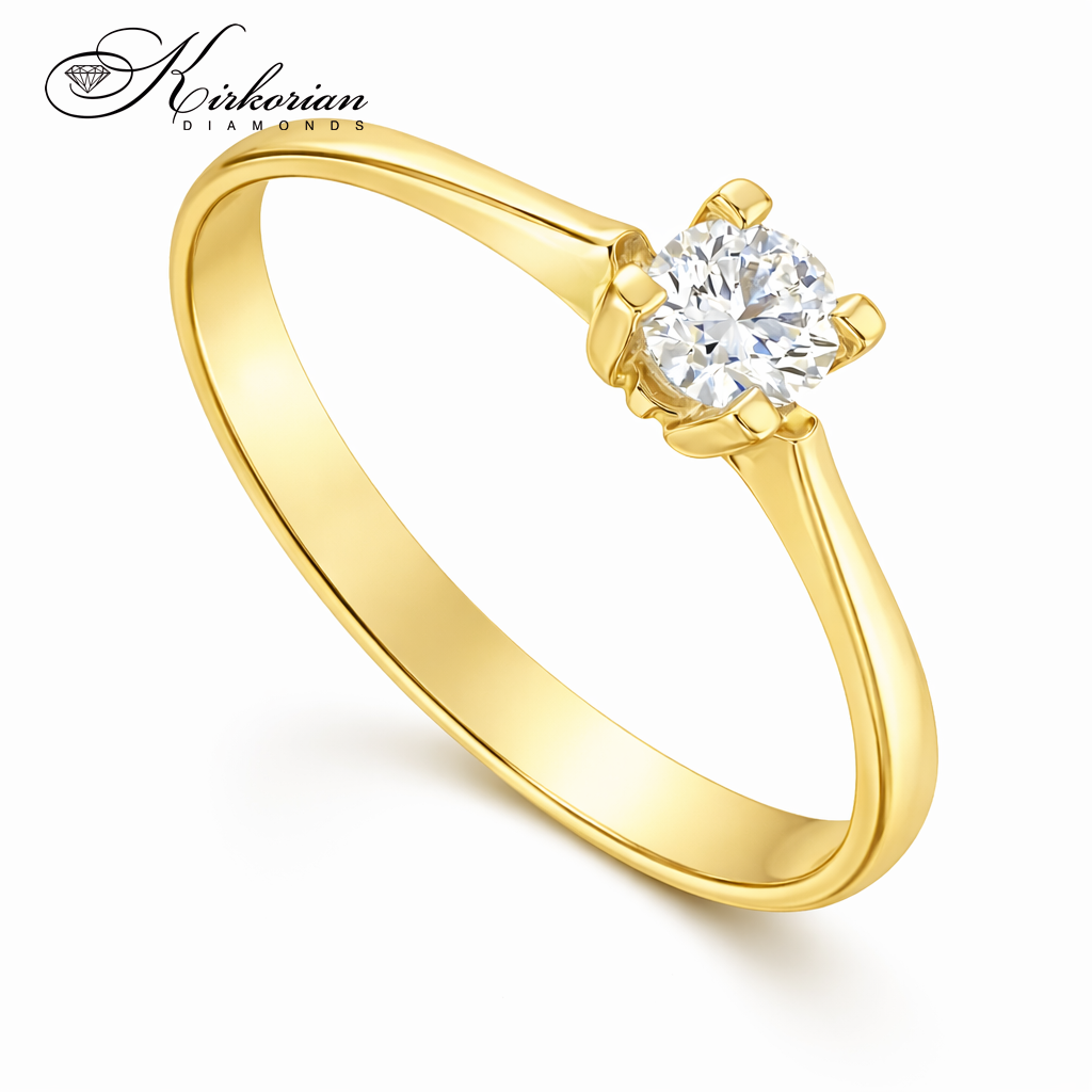 Класически годежен пръстен от жълто злато 14К с диамант 0.235 ct – модел K491