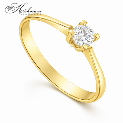 Класически годежен пръстен от жълто злато 14К с диамант 0.235 ct – модел K491