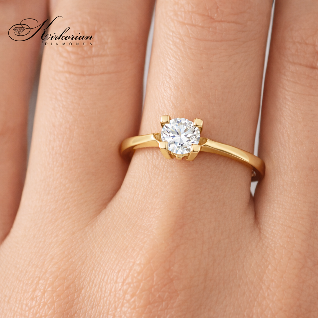 Класически годежен пръстен от жълто злато 14К с диамант 0.235 ct – модел K491