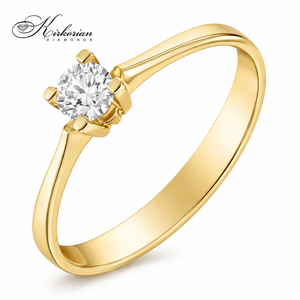 Класически годежен пръстен от жълто злато 14К с диамант 0.235 ct – модел K491