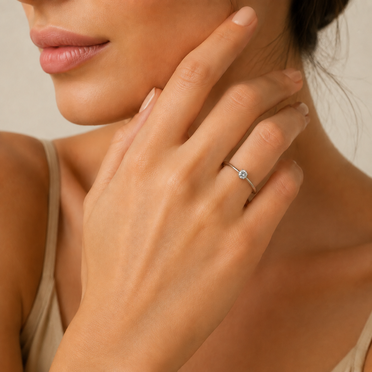 14K white gold engagement ring with 0.19 ct diamond – code K492