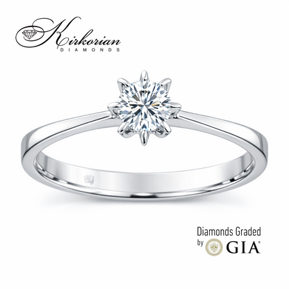 класически годежен пръстен с централен диамант 0.25 ct GIA бяло злато 14K K501