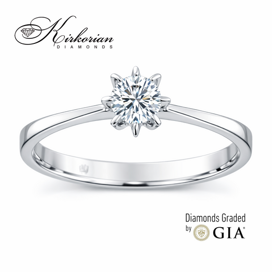 класически годежен пръстен с централен диамант 0.25 ct GIA бяло злато 14K K501
