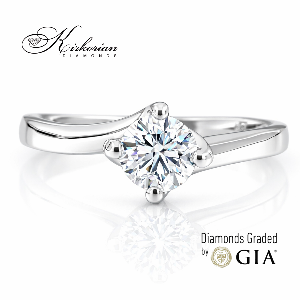 класически годежен пръстен с диамант 0.50 ct GIA бяло злато 14k модел K543 Kirkorian Diamonds