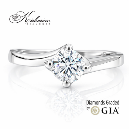 класически годежен пръстен с диамант 0.50 ct GIA бяло злато 14k модел K543 Kirkorian Diamonds