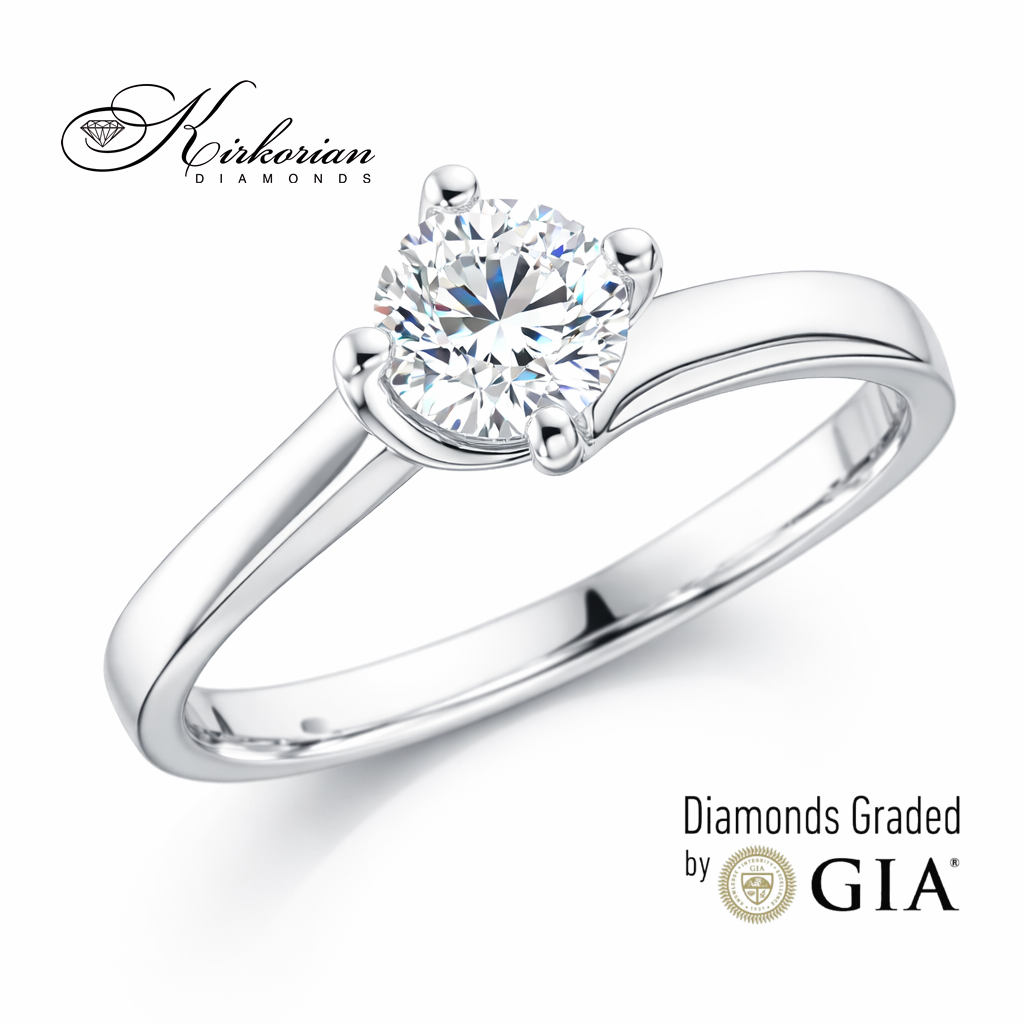 класически годежен пръстен бяло злато 14k централен диамант 0.50 ct GIA K54