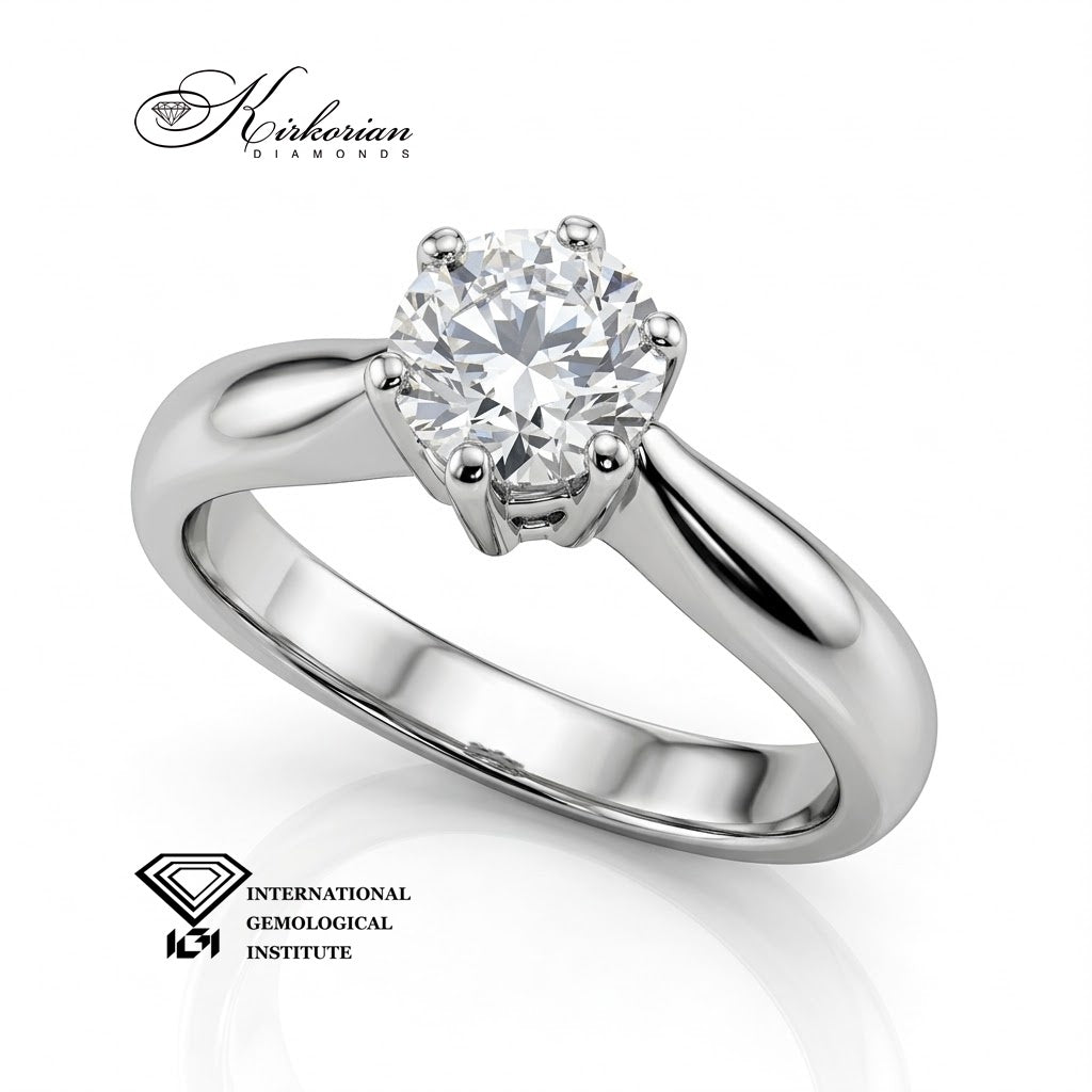 Годежен пръстен K550 с кръгъл диамант 1.00 ct и шестзъбен захват – ляв изглед