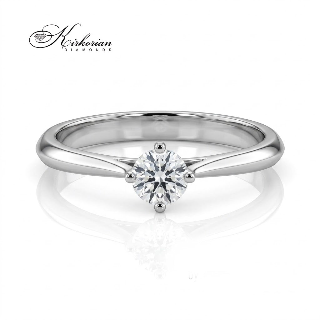 Годежен пръстен K556 от 14К бяло злато с кръгъл диамант 0.20 ct – изглед отпред