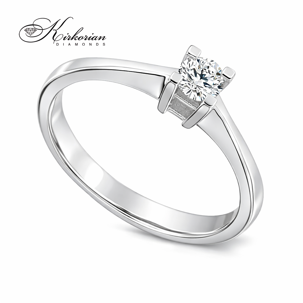 Диамантен годежен пръстен от бяло злато 14К 0.20 ct – изглед под ъгъл на солитер пръстен | Код K562 | сертификат KD
