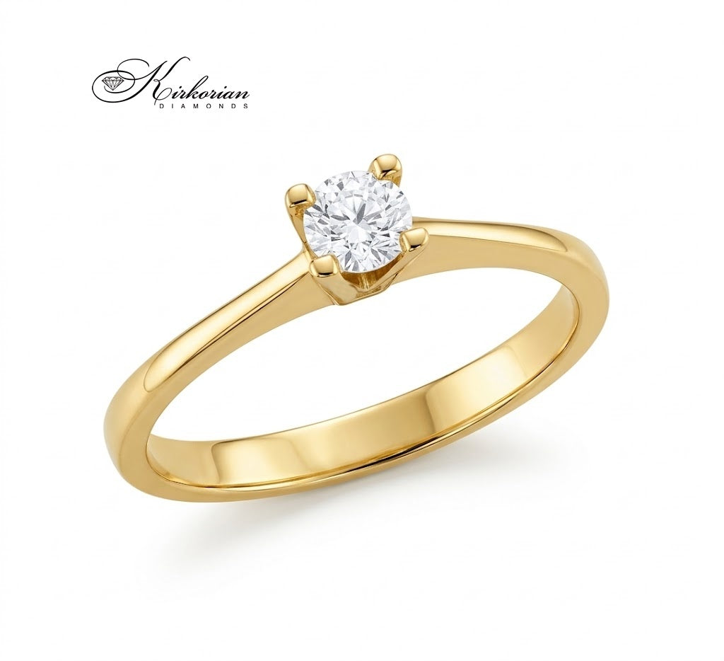 Годежен пръстен K565 от жълто злато 14К с диамант 0.25 ct – изглед под ъгъл