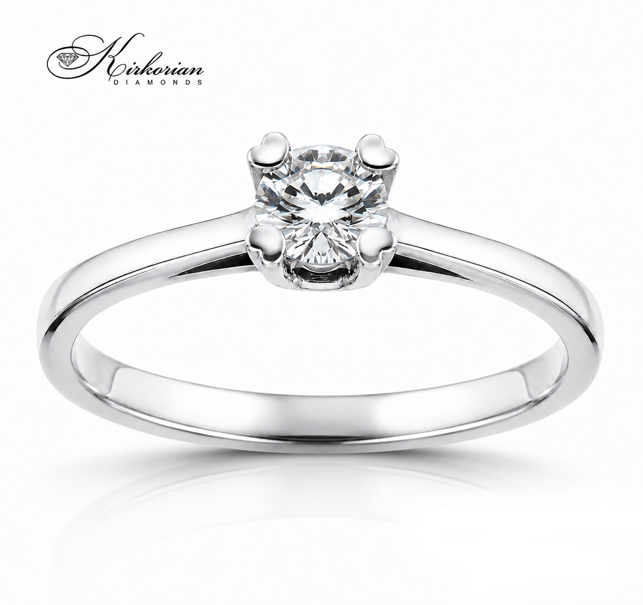 Диамантен годежен пръстен от бяло злато 14К с естествен брилянт 0.25 ct