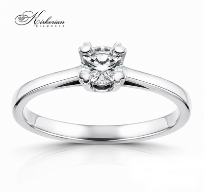 Диамантен годежен пръстен от бяло злато 14К с естествен брилянт 0.25 ct