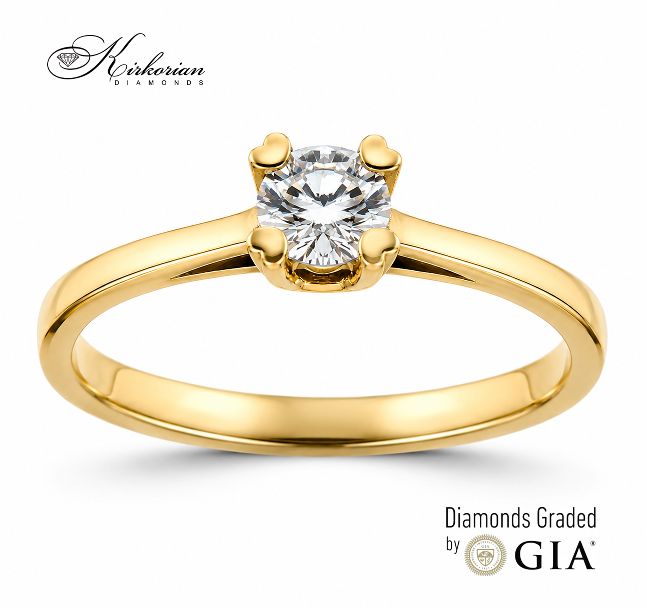 Годежен пръстен с естествен диамант 0.25 ct GIA от жълто злато 14К K566B – класически