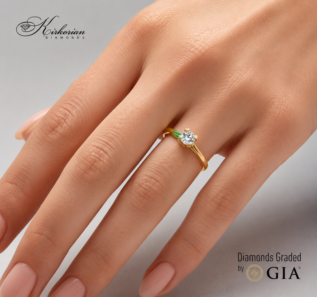 Годежен пръстен с диамант на ръка 0.25 ct GIA от жълто злато 14К модел K566B