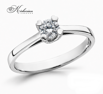 Годежен пръстен с естествен диамант 0.25 ct от бяло злато 14К K566 – класически солитер с брилянтен диамант и цени от производител