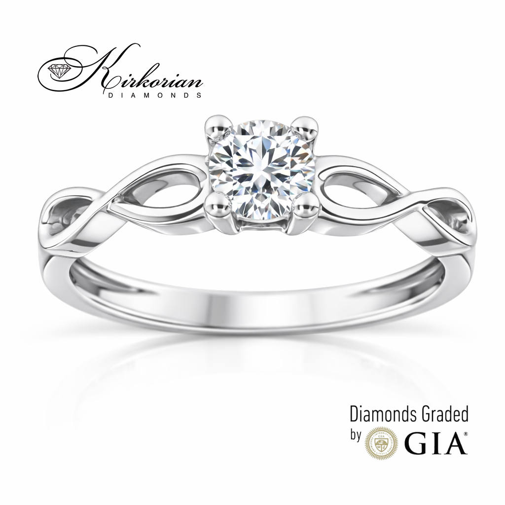 елегантен годежен пръстен с централен диамант 0.30 ct GIA бяло злато 14K модел K575