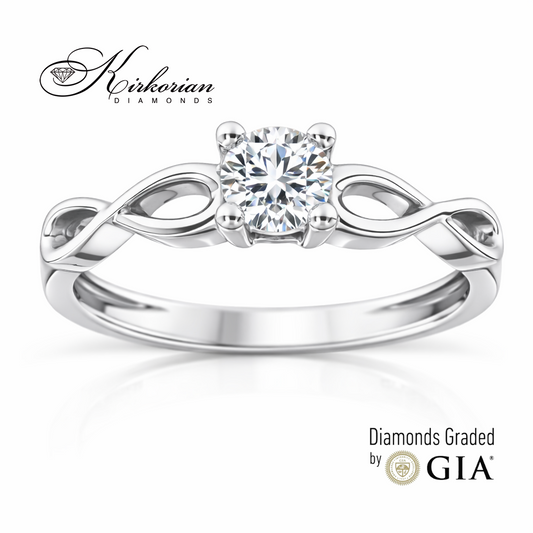елегантен годежен пръстен с централен диамант 0.30 ct GIA бяло злато 14K модел K575