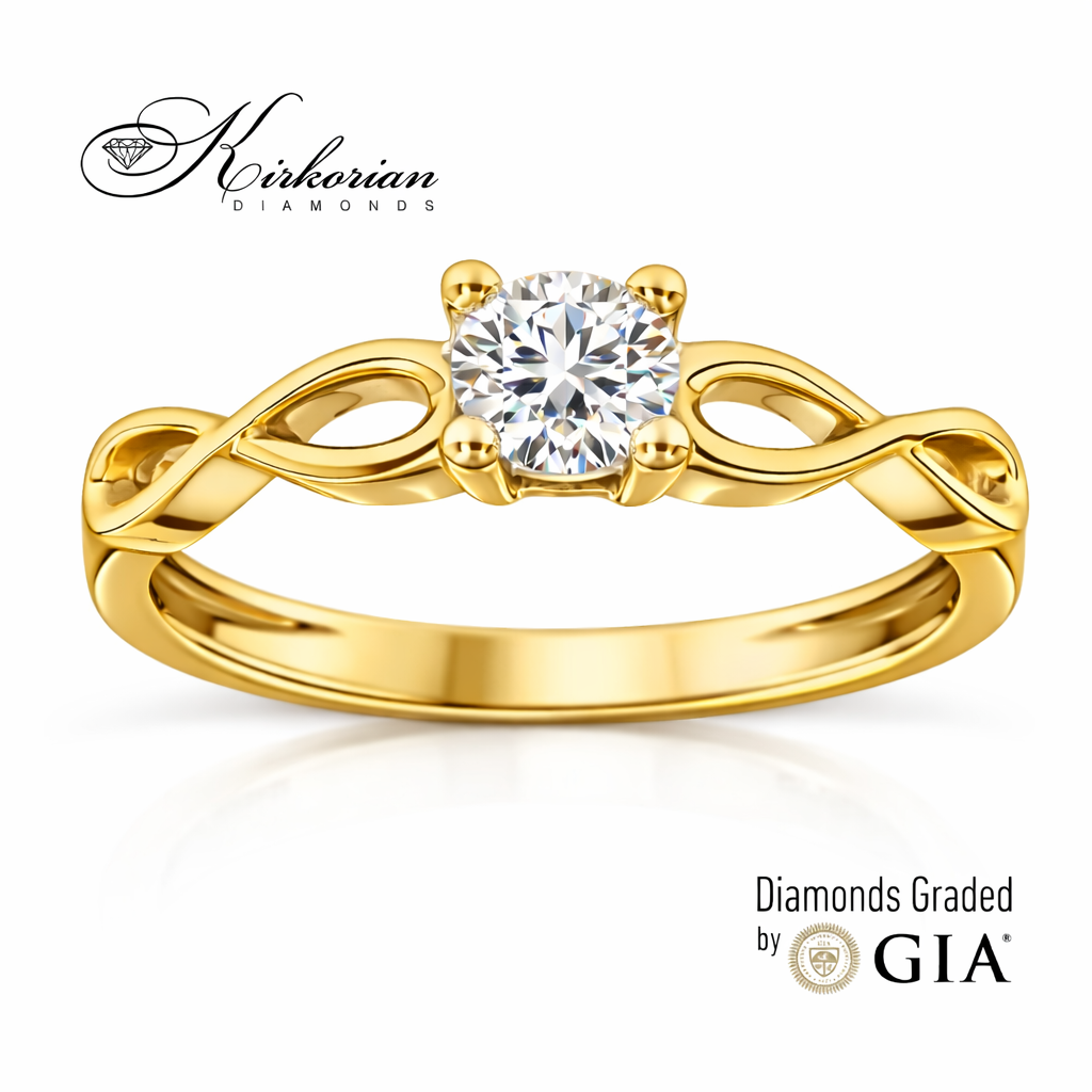 луксозен годежен пръстен жълто злато 14K с диамант 0.30 ct GIA сертификат K575B