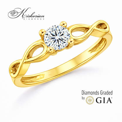 класически solitaire годежен пръстен с диамант 0.30 ct GIA жълто злато 14K K575B