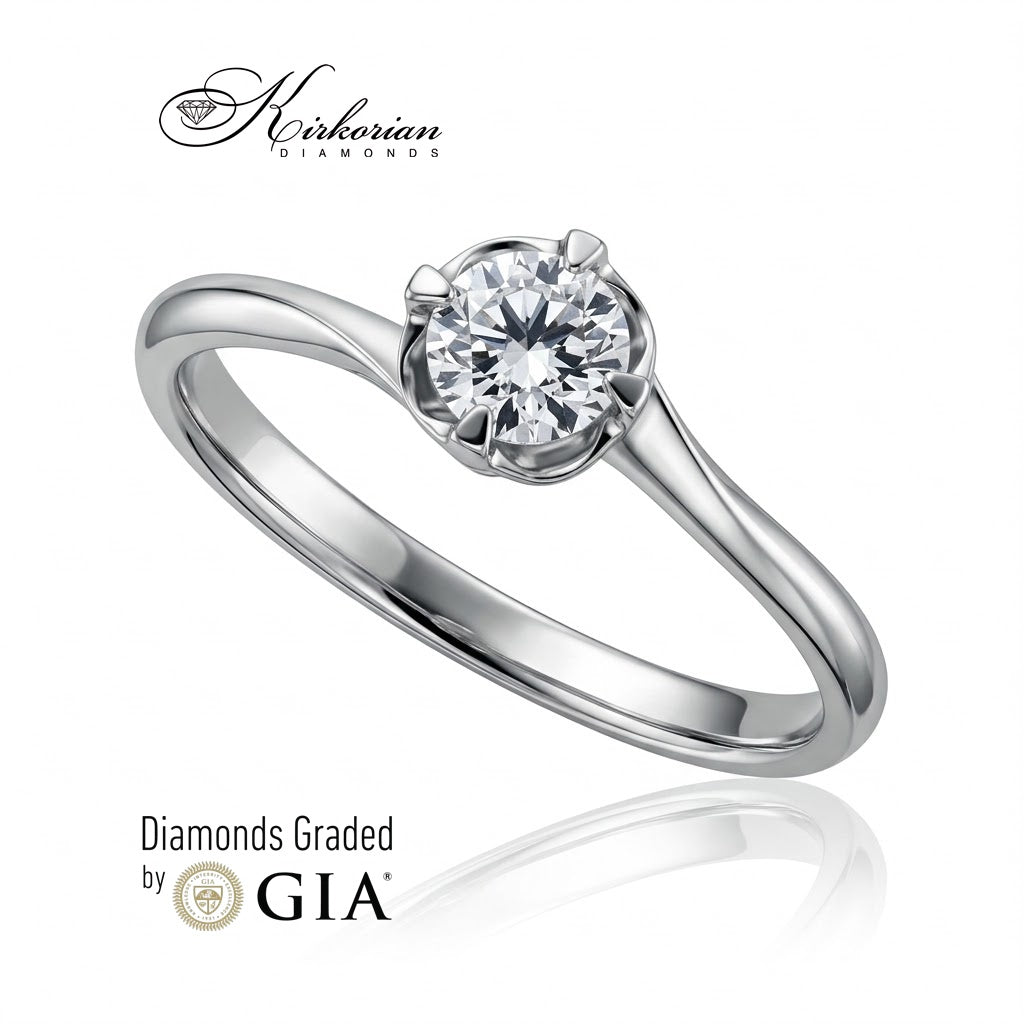 Диагонален изглед на годежен пръстен K580 с естествен диамант 0.30 ct D/VS1 GIA