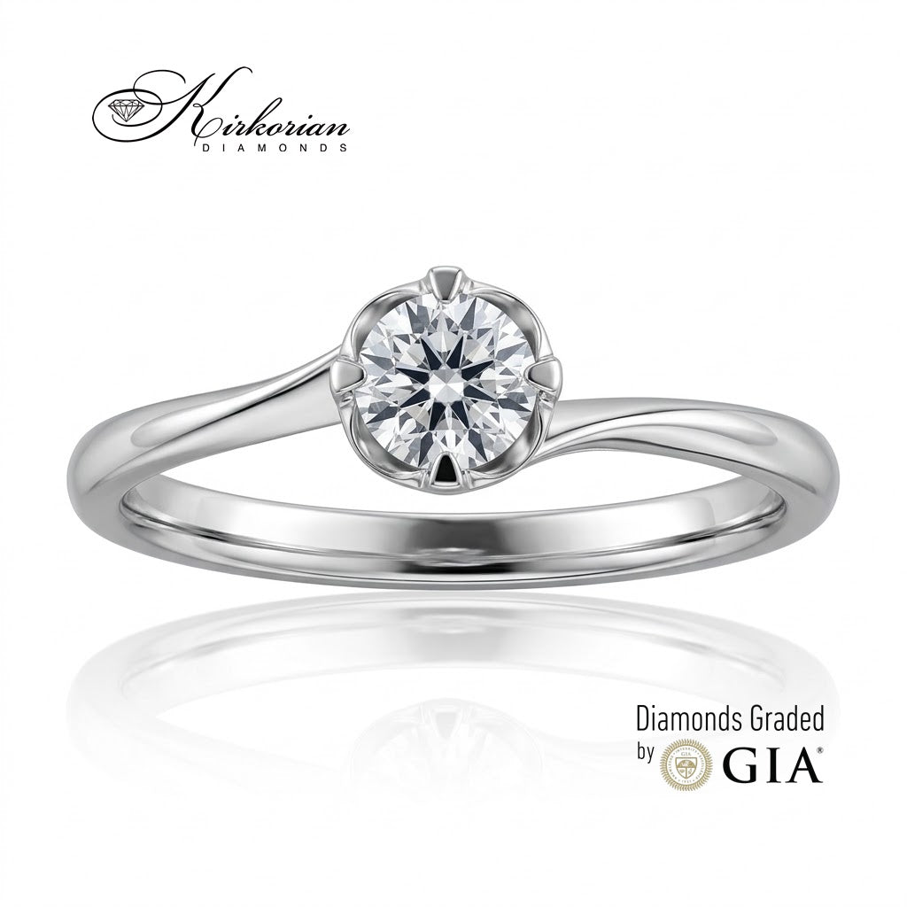 Годежен пръстен K580 от бяло злато 14К с естествен диамант 0.30 ct D/VS1 GIA