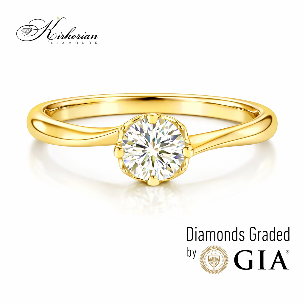 класически годежен пръстен жълто злато 14k с диамант 0.30 ct GIA сертификат