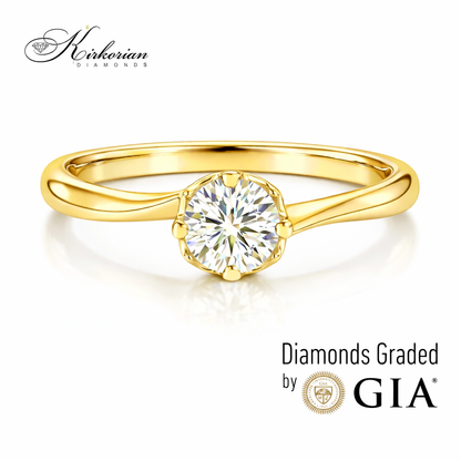 класически годежен пръстен жълто злато 14k с диамант 0.30 ct GIA сертификат