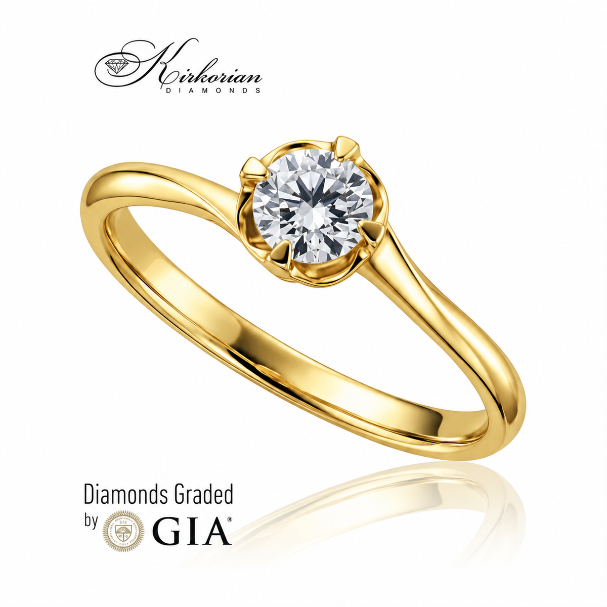 Годежен пръстен K580A с естествен диамант 0.30 ct GIA – диагонален изглед на четиризъбната корона