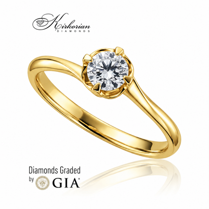 Годежен пръстен K580A с естествен диамант 0.30 ct GIA – диагонален изглед на четиризъбната корона