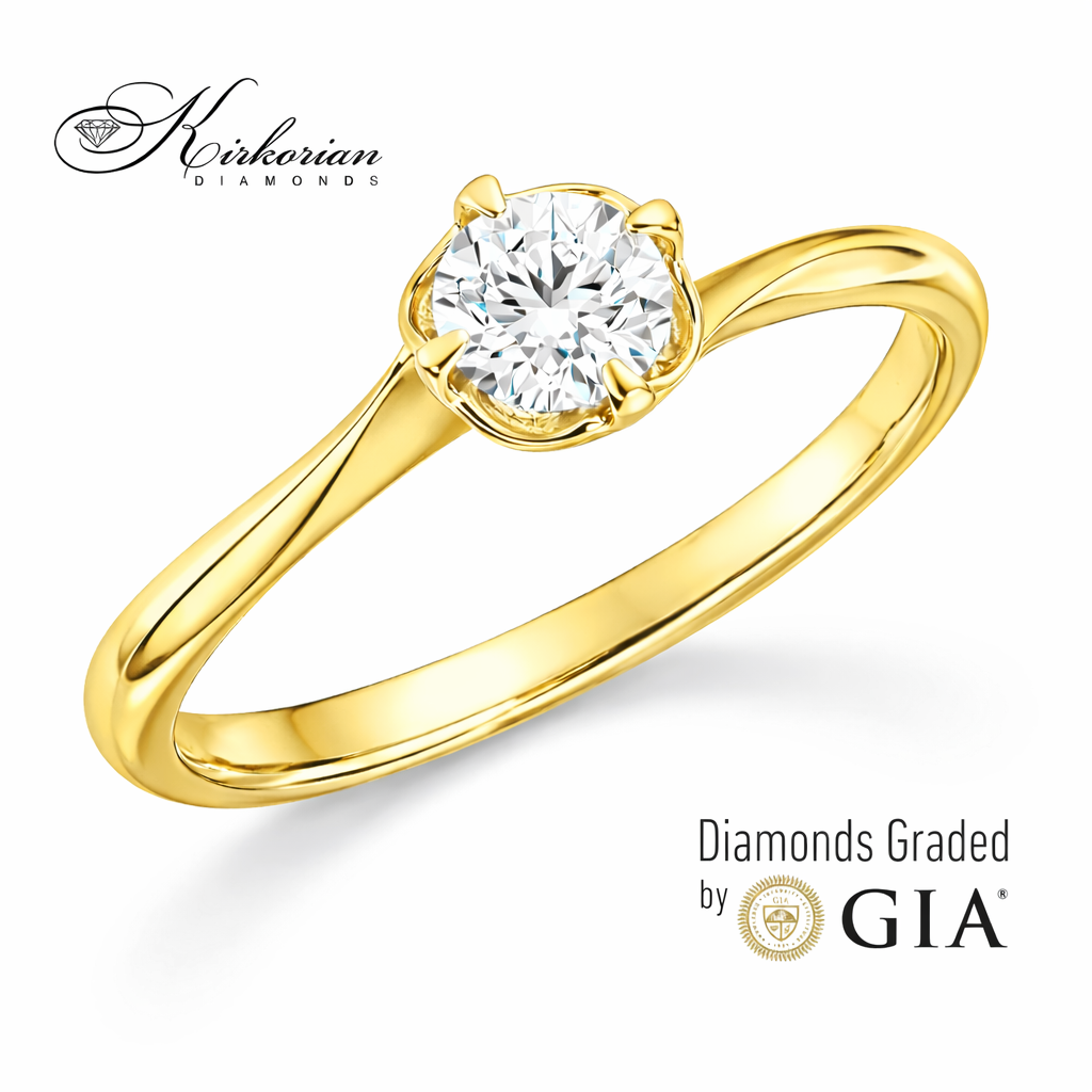 луксозен годежен пръстен солитер жълто злато 14k диамант 0.30 ct GIA K580A