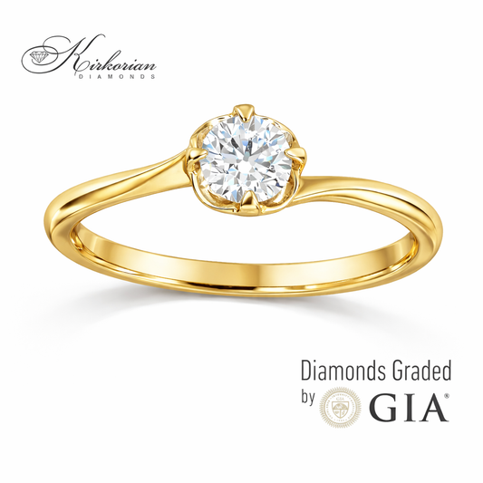 годежен пръстен жълто злато 14k с диамант 0.30 ct GIA сертификат модел K580A
