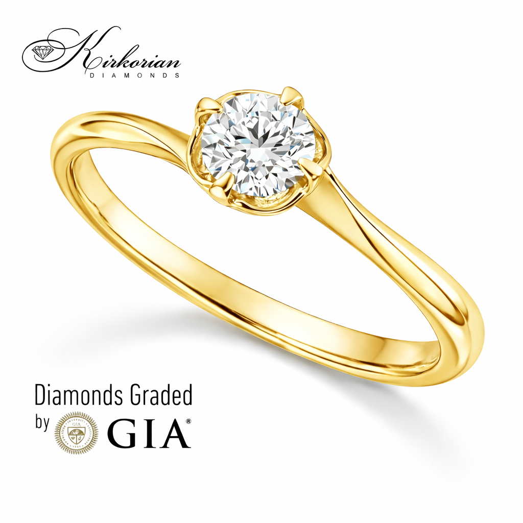 елегантен годежен пръстен с диамант 0.30 ct GIA жълто злато 14k солитер