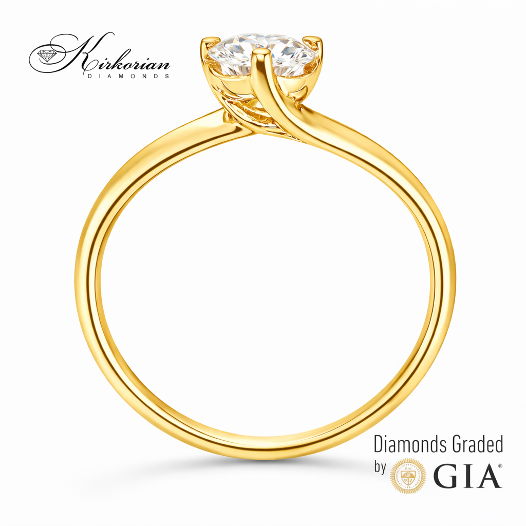 годежен пръстен с естествен диамант 0.30 ct GIA жълто злато 14k страничен изглед K580A