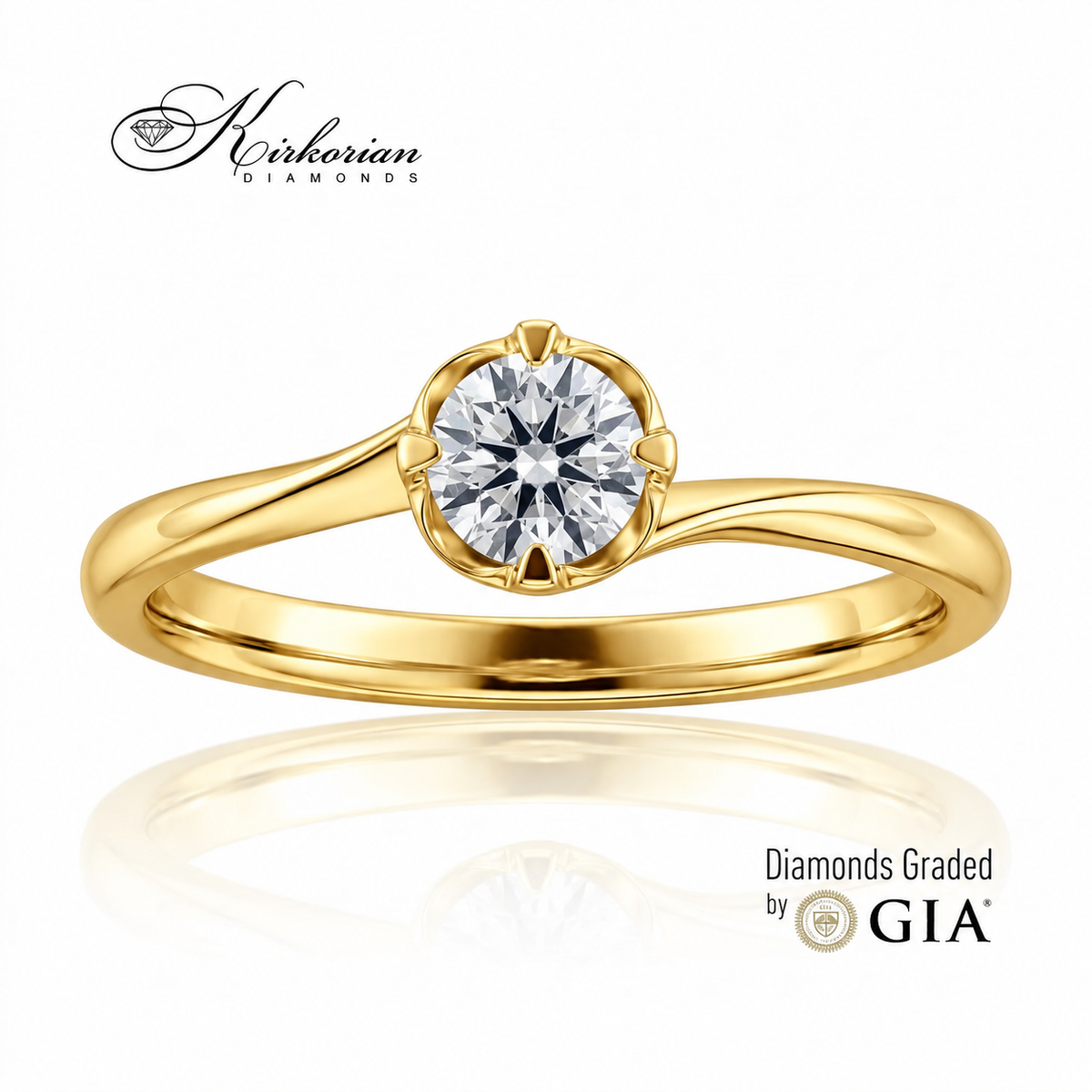 Годежен пръстен K580A от жълто злато 14К с естествен диамант 0.30 ct F/VS1 GIA