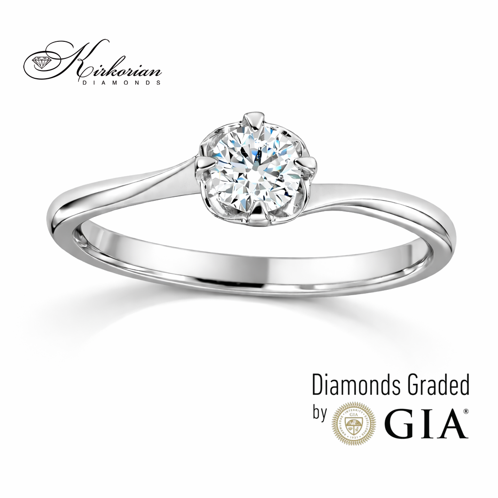 годежен пръстен с диамант 0.30 ct GIA бяло злато 14k елегантен солитер K580