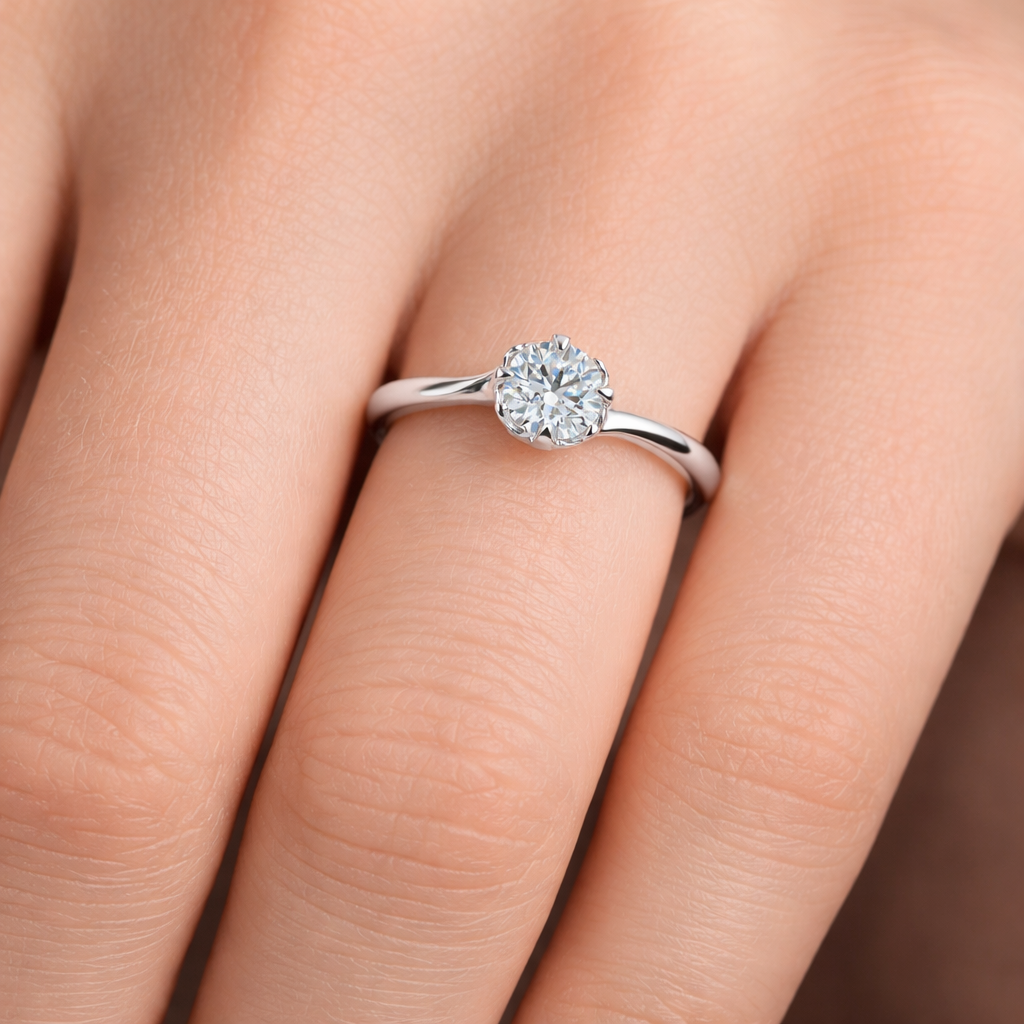 годежен пръстен с диамант 0.30 ct GIA на ръка бяло злато 14k елегантен солитер