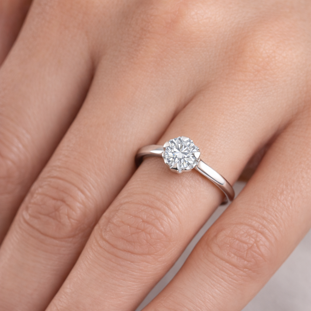 годежен пръстен от бяло злато 14K с диамант 0.30 ct GIA на ръка класически солитер диамантен пръстен