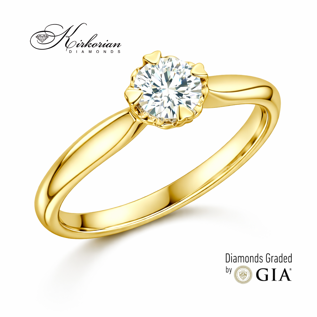 годежен пръстен от жълто злато 14K с диамант 0.30 ct GIA сертификат класически солитер пръстен