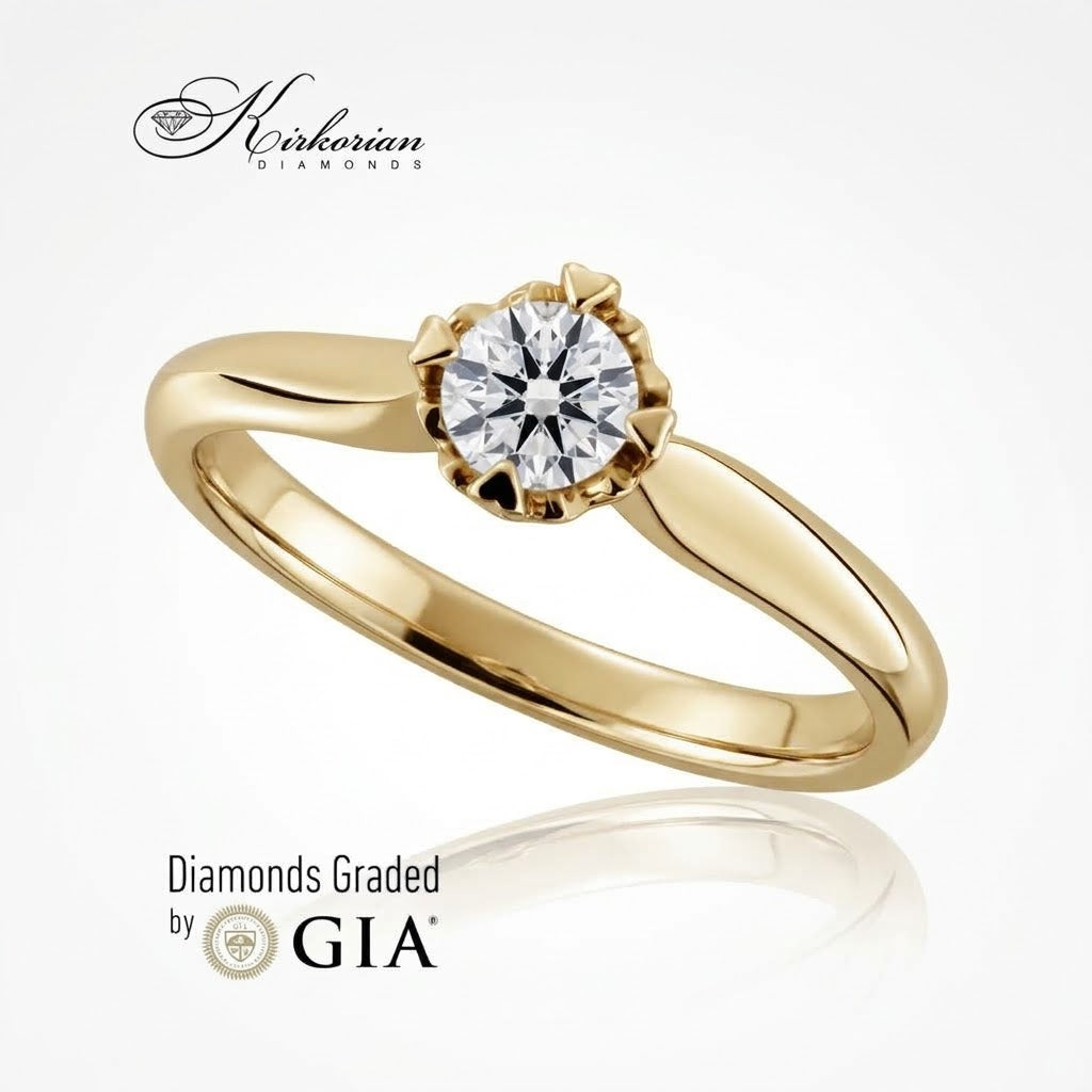 Годежен пръстен K582A с естествен диамант 0.30 ct GIA – диагонален изглед на четиризъбната корона