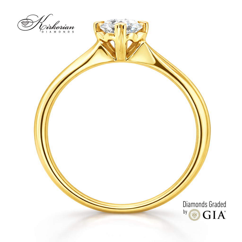 профил на годежен пръстен жълто злато 14K с диамант 0.30 ct GIA