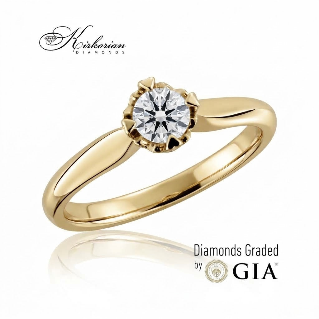 Фронтален детайл на годежен пръстен K582A с кръгъл диамант 0.30 ct D/VS2 GIA