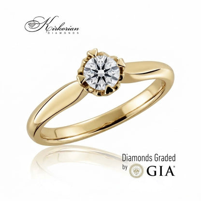 Фронтален детайл на годежен пръстен K582A с кръгъл диамант 0.30 ct D/VS2 GIA