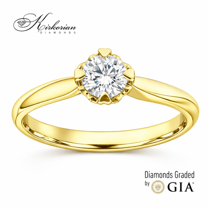 луксозен годежен пръстен от жълто злато 14K с диамант 0.30 ct GIA сертифициран диамант