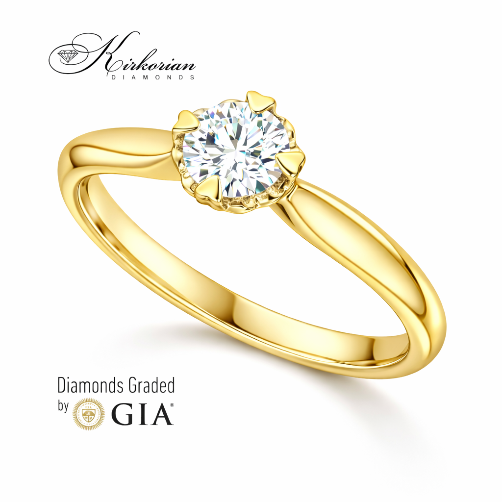 дамски годежен пръстен от жълто злато 14K с диамант 0.30 ct GIA класически солитер пръстен