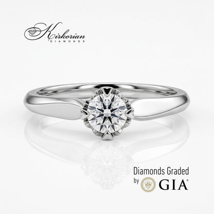 Детайлен фронтален изглед на диамант 0.30 ct в шестзъбна флорална корона